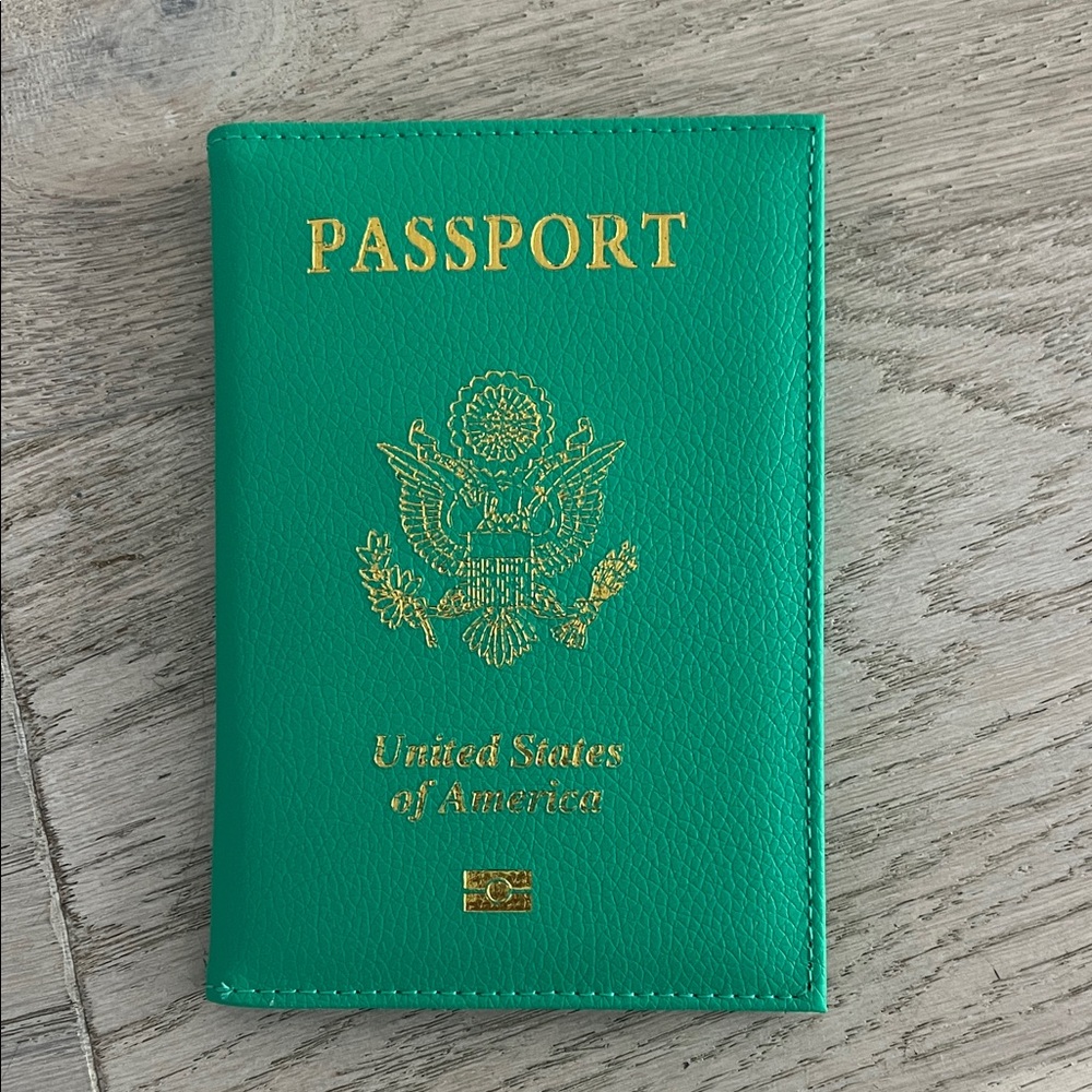 Green Passport Holder with Gold Embossing